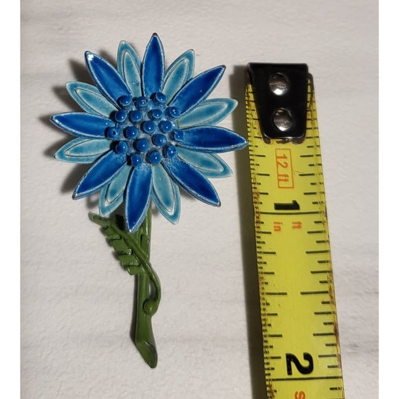 Vintage Enamel Blue Daisy Layered Brooch - Picture 3 of 4